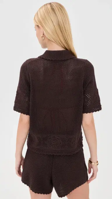 Marine Layer Crochet Button Down Chocolate M | Thumbnail 3