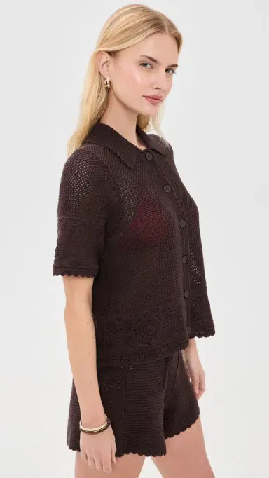 Marine Layer Crochet Button Down Chocolate M | Thumbnail 4