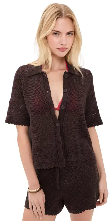 Marine Layer Crochet Button Down Chocolate M | Thumbnail 1