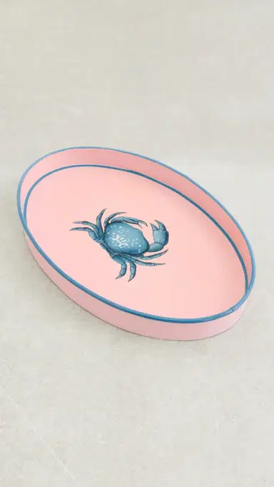 Les Ottomans Flora Hand Painted Iron Tray Pink/Light Blue One Size | Thumbnail 2