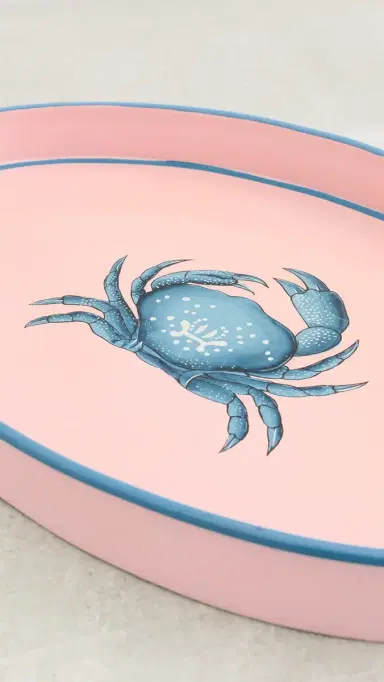 Les Ottomans Flora Hand Painted Iron Tray Pink/Light Blue One Size | Thumbnail 3