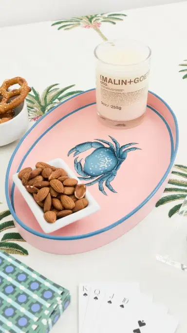Les Ottomans Flora Hand Painted Iron Tray Pink/Light Blue One Size | Thumbnail 4