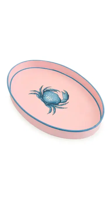Les Ottomans Flora Hand Painted Iron Tray Pink/Light Blue One Size | Thumbnail 5