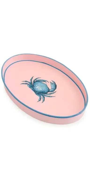 Les Ottomans Flora Hand Painted Iron Tray Pink/Light Blue One Size | Thumbnail 1