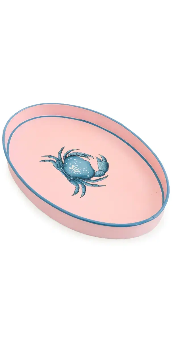 Les Ottomans Flora Hand Painted Iron Tray Pink/Light Blue One Size