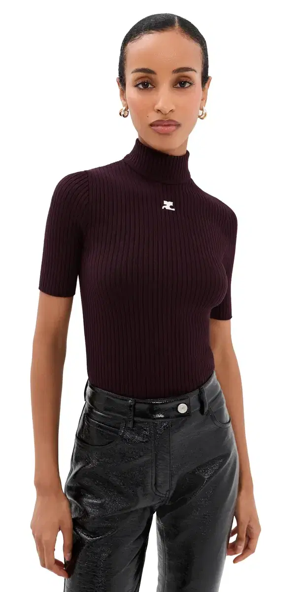 Courrèges Reedition hort leeves Rib Knit weater Burgundy
