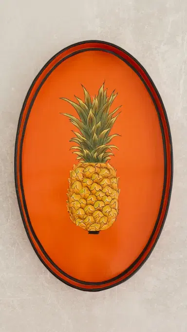 Les Ottomans Fauna Handpainted Iron Tray Orange/Green One Size | Thumbnail 2