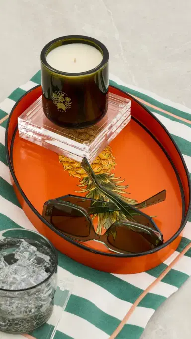 Les Ottomans Fauna Handpainted Iron Tray Orange/Green One Size | Thumbnail 4