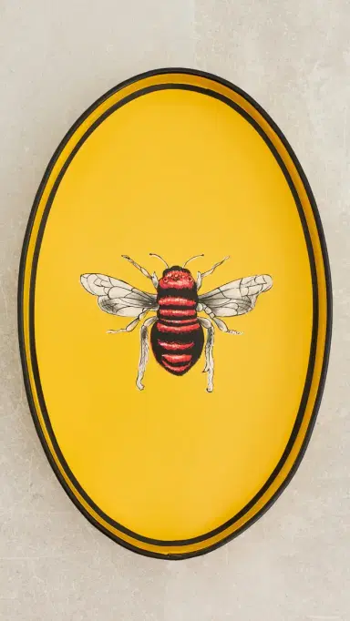 Les Ottomans Fauna Handpainted Iron Tray Yellow/Black/White One Size | Thumbnail 2