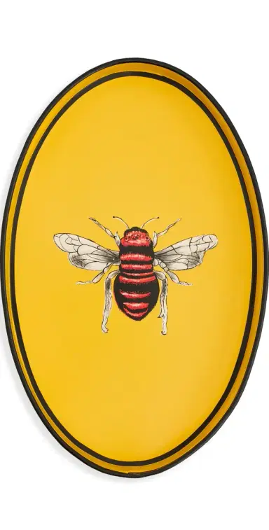 Les Ottomans Fauna Handpainted Iron Tray Yellow/Black/White One Size | Thumbnail 1