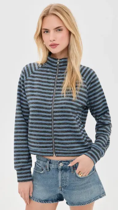 LIONESS Bloom Knit Jacket Grey/Blue Stripe | Thumbnail 2 LIONESS Bloom Knit Jacket Grey/Blue Stripe | Thumbnail 2