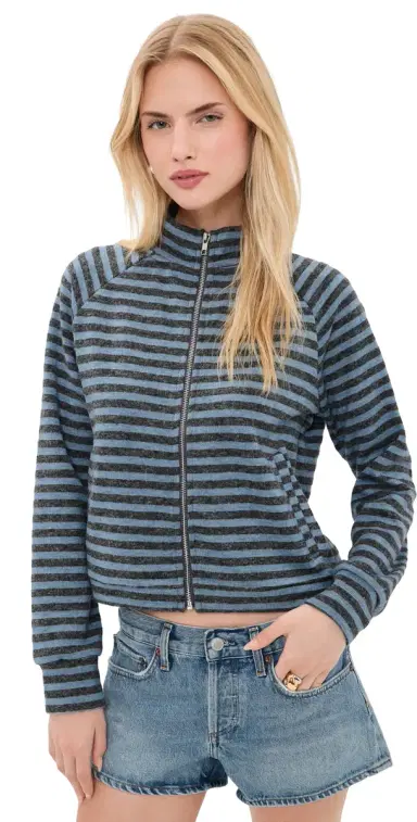 LIONESS Bloom Knit Jacket Grey/Blue Stripe | Thumbnail 1 LIONESS Bloom Knit Jacket Grey/Blue Stripe | Thumbnail 1