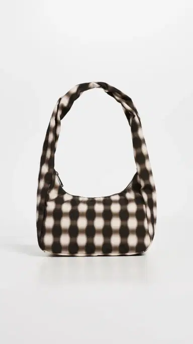BAGGU Small Nylon Meringue Shoulder Bag Blurred Gingham Brown One Size | Thumbnail 2 BAGGU Small Nylon Meringue Shoulder Bag Blurred Gingham Brown One Size | Thumbnail 2