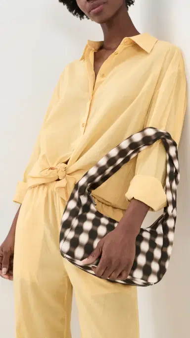 BAGGU Small Nylon Meringue Shoulder Bag Blurred Gingham Brown One Size | Thumbnail 3 BAGGU Small Nylon Meringue Shoulder Bag Blurred Gingham Brown One Size | Thumbnail 3