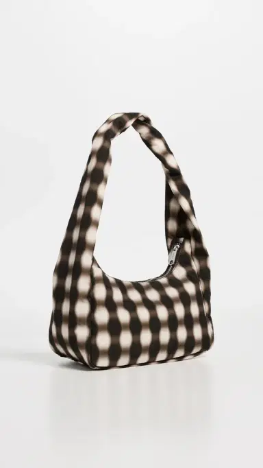 BAGGU Small Nylon Meringue Shoulder Bag Blurred Gingham Brown One Size | Thumbnail 4 BAGGU Small Nylon Meringue Shoulder Bag Blurred Gingham Brown One Size | Thumbnail 4