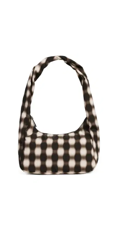 BAGGU Small Nylon Meringue Shoulder Bag Blurred Gingham Brown One Size | Thumbnail 1 BAGGU Small Nylon Meringue Shoulder Bag Blurred Gingham Brown One Size | Thumbnail 1