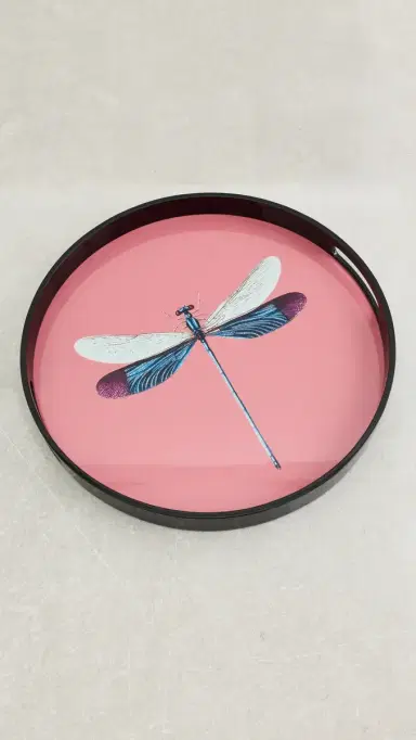 LES OTTOMANS Dragonfly Lacquered Tray Pink/Light Blue | Thumbnail 2 LES OTTOMANS Dragonfly Lacquered Tray Pink/Light Blue | Thumbnail 2