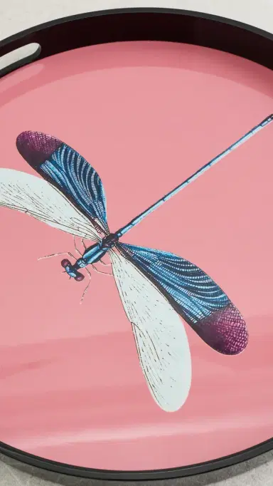LES OTTOMANS Dragonfly Lacquered Tray Pink/Light Blue | Thumbnail 3 LES OTTOMANS Dragonfly Lacquered Tray Pink/Light Blue | Thumbnail 3