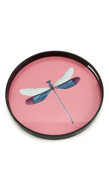 LES OTTOMANS Dragonfly Lacquered Tray Pink/Light Blue | Thumbnail 5 LES OTTOMANS Dragonfly Lacquered Tray Pink/Light Blue | Thumbnail 5