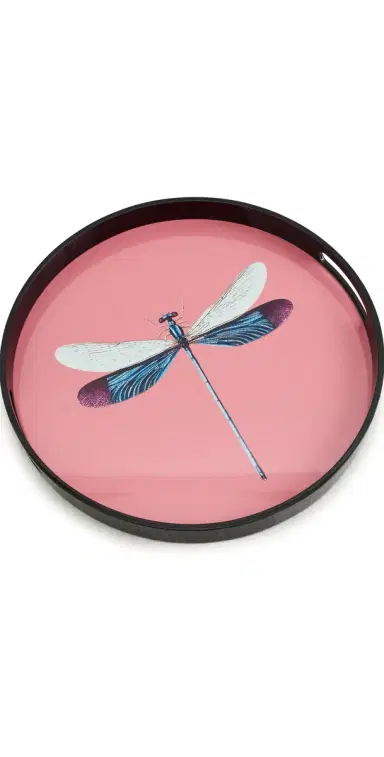 LES OTTOMANS Dragonfly Lacquered Tray Pink/Light Blue | Thumbnail 1 LES OTTOMANS Dragonfly Lacquered Tray Pink/Light Blue | Thumbnail 1