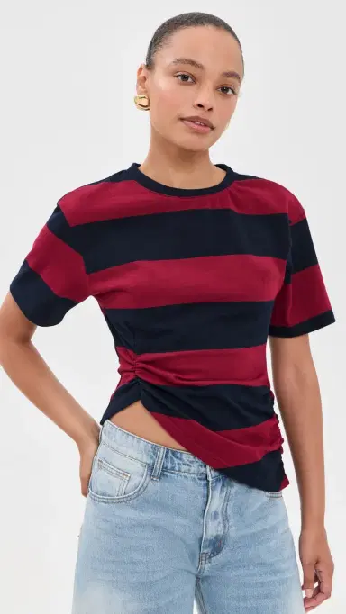 LIONESS In Transit Tee Burgundy Stripe | Thumbnail 2