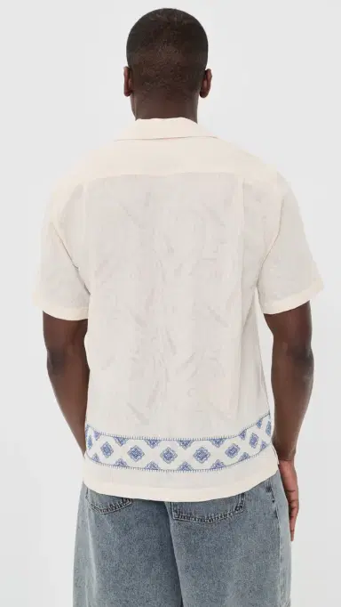 Orlebar Brown Maitan Carnival Embroidery Shirt White Sand/Nightfall Blue | Thumbnail 3