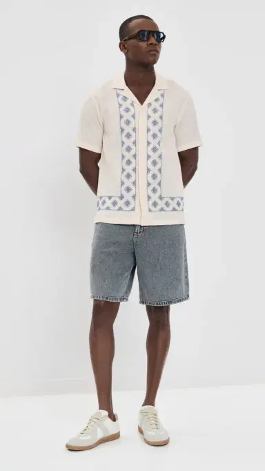 Orlebar Brown Maitan Carnival Embroidery Shirt White Sand/Nightfall Blue | Thumbnail 5