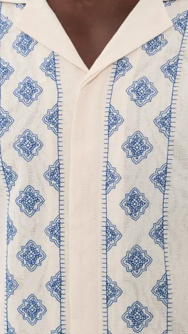 Orlebar Brown Maitan Carnival Embroidery Shirt White Sand/Nightfall Blue | Thumbnail 6