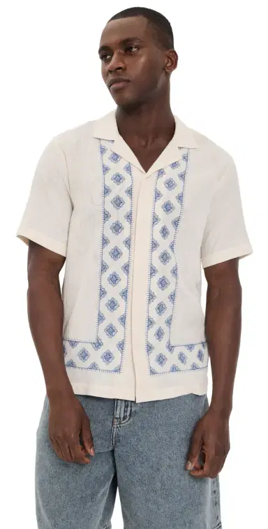 Orlebar Brown Maitan Carnival Embroidery Shirt White Sand/Nightfall Blue | Thumbnail 1