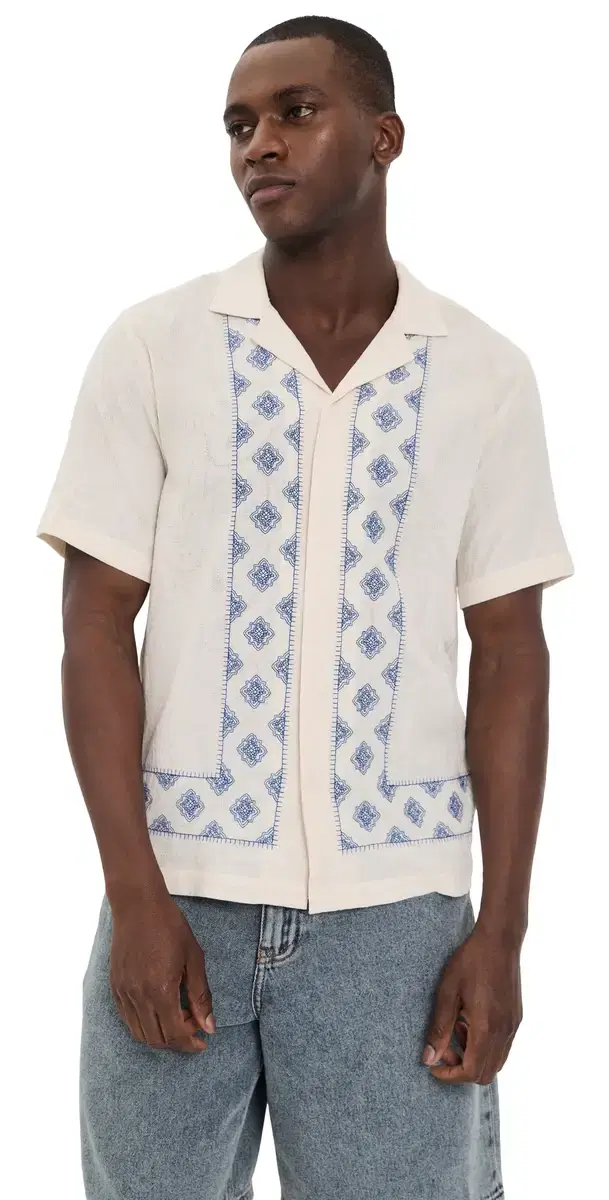 aitan Carnival Embroidery Shirt White Sand/Nightfall Blue
