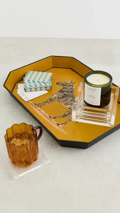 Les Ottomans Flora Handpainted Iron Tray Yellow/White/Black One Size | Thumbnail 4