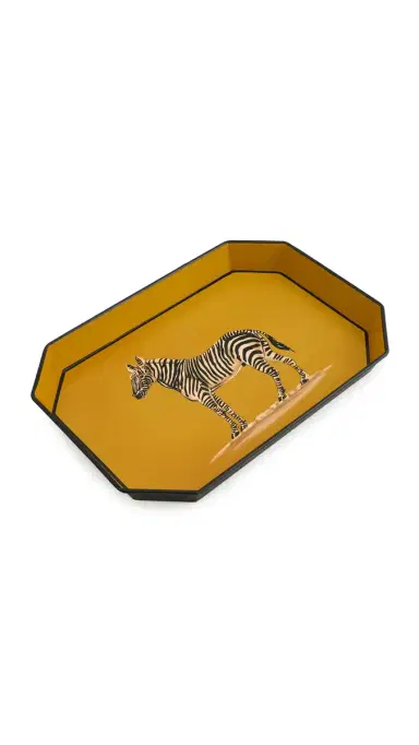 Les Ottomans Flora Handpainted Iron Tray Yellow/White/Black One Size | Thumbnail 5