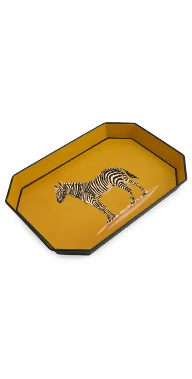 Les Ottomans Flora Handpainted Iron Tray Yellow/White/Black One Size | Thumbnail 1