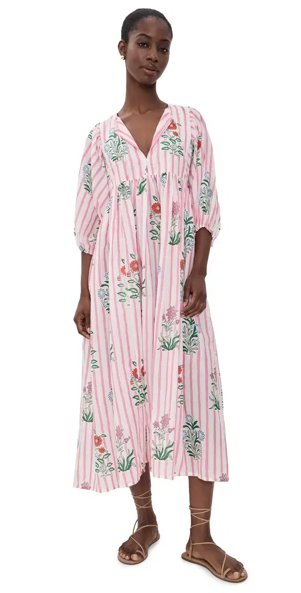 Bell ylvie Cotton Maxi Tunic Dress Pink tripe Floral