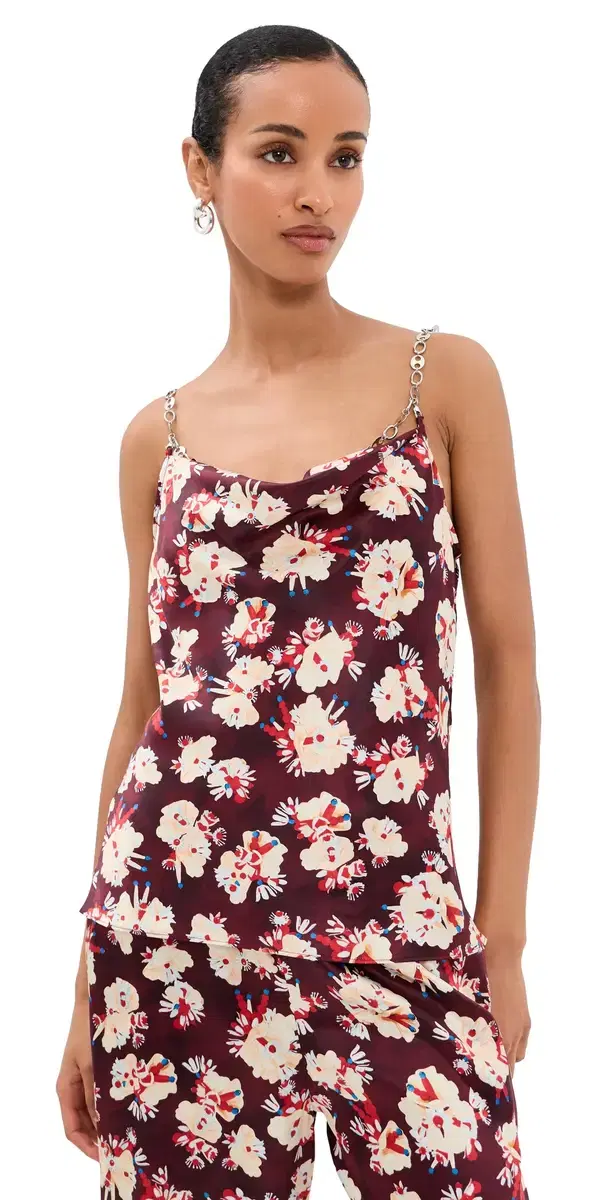 rabanne Silk Floral Top Flowers Trims Purple/Yel