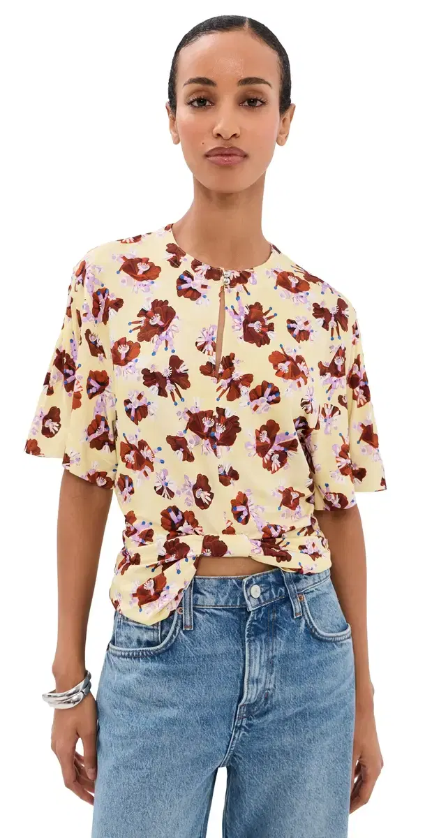 rabanne Floral Top Flower Trims Cream/Red