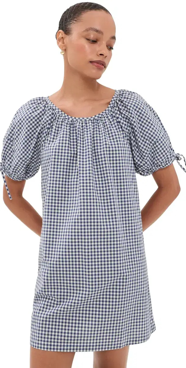 Poplin Gingham Mini Dress Deep Cobalt Gingham