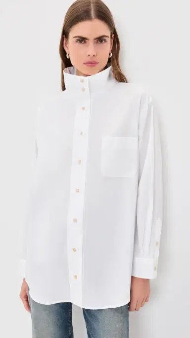 R13 Tall Collar Boyfriend Button Up Shirt White | Thumbnail 2