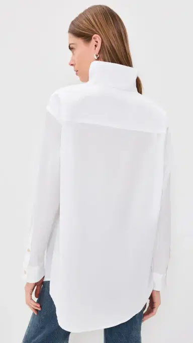 R13 Tall Collar Boyfriend Button Up Shirt White | Thumbnail 3