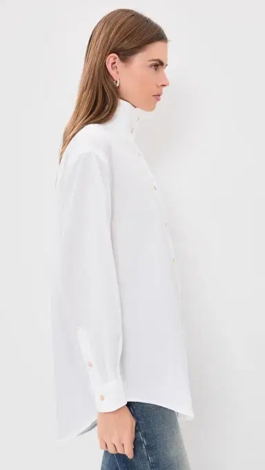 R13 Tall Collar Boyfriend Button Up Shirt White | Thumbnail 4