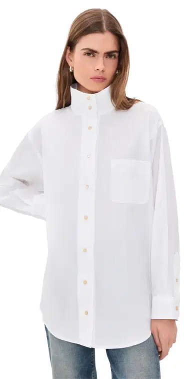 R13 Tall Collar Boyfriend Button Up Shirt White | Thumbnail 1