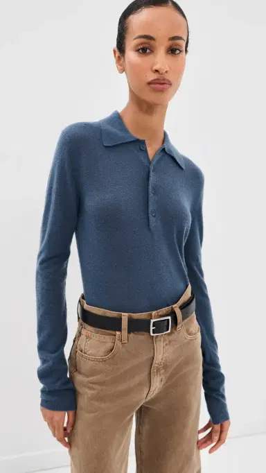 Tibi ercerized Soft Wool Polo Blue Fog | Thumbnail 2