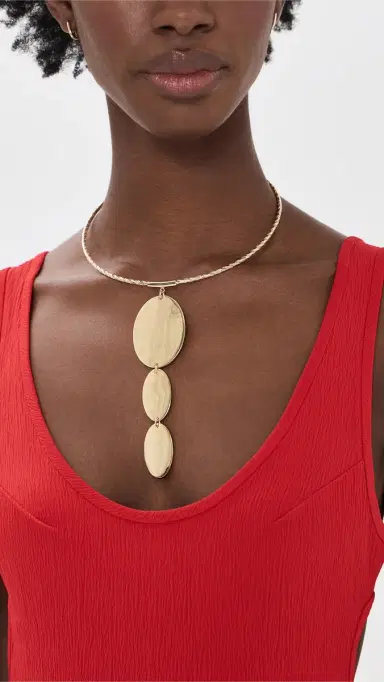 Kenneth Jay Lane Oval Texture Drop Pendant Necklace Gold One Size | Thumbnail 3