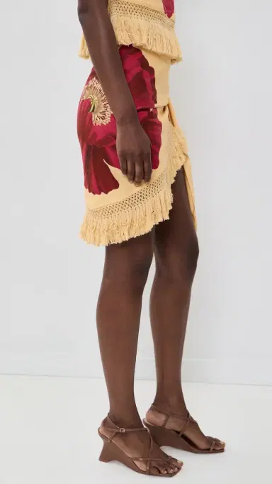 Farm Rio Fringe Skirt Poppy Flowers One Size | Thumbnail 4