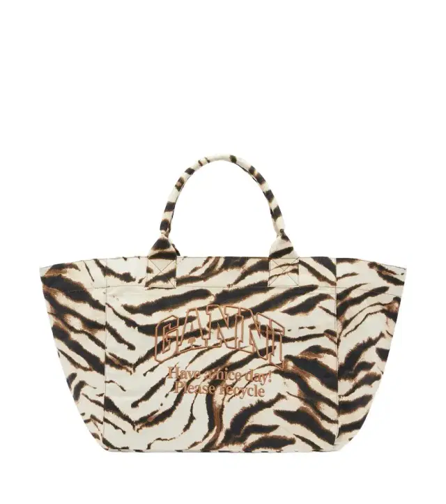 Ganni Large zebra-print canvas tote bag
