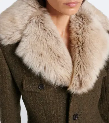 Saint Laurent Shearling-trimmed wool-blend tweed jacket | Thumbnail 2