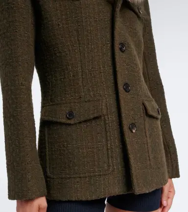 Saint Laurent Shearling-trimmed wool-blend tweed jacket | Thumbnail 3