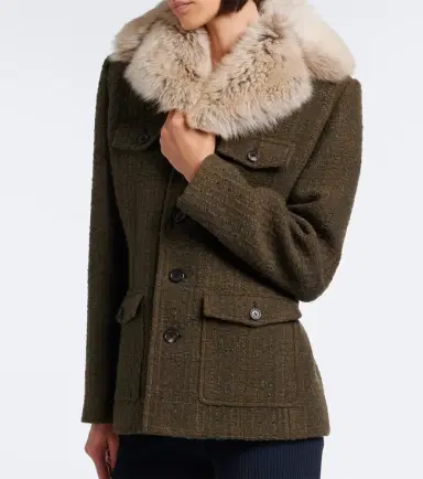 Saint Laurent Shearling-trimmed wool-blend tweed jacket | Thumbnail 4