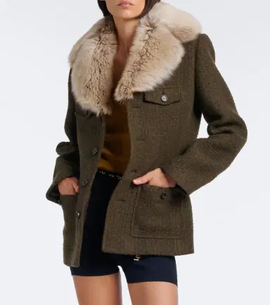 Saint Laurent Shearling-trimmed wool-blend tweed jacket | Thumbnail 5