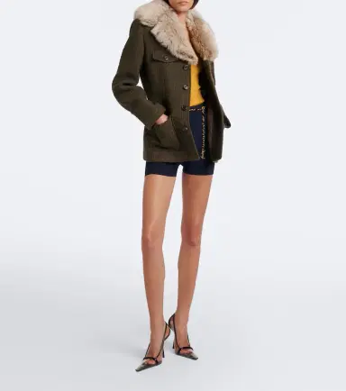 Saint Laurent Shearling-trimmed wool-blend tweed jacket | Thumbnail 6
